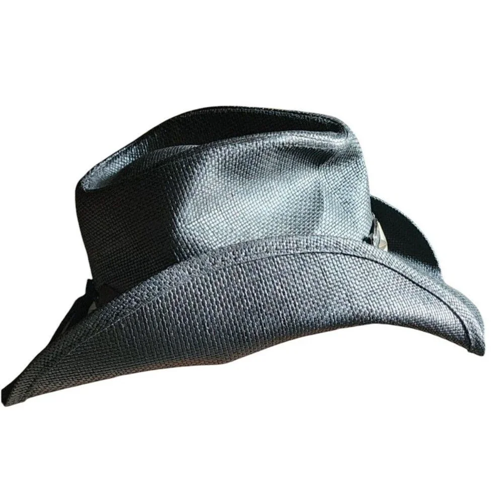 Milani Black Straw Cowboy Hat Silver Conchos One Size